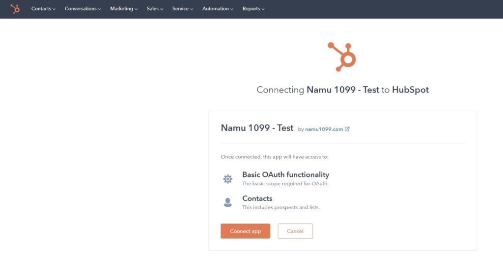 HubSpot OAuth Connect